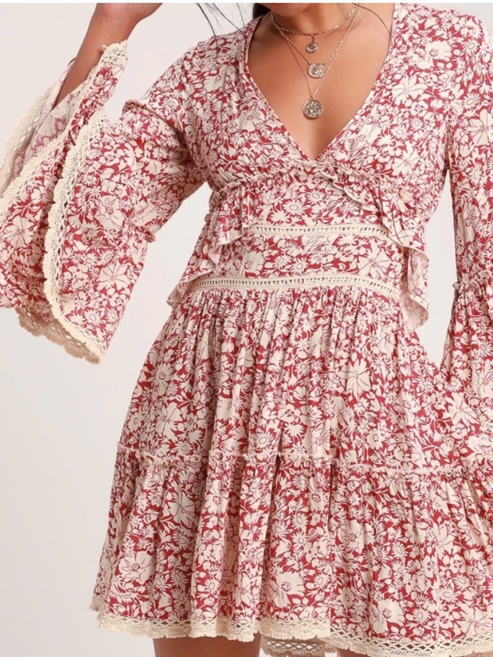 FREE PEOPLE | Kristall Floral Bell Sleeve Mini Dress | M